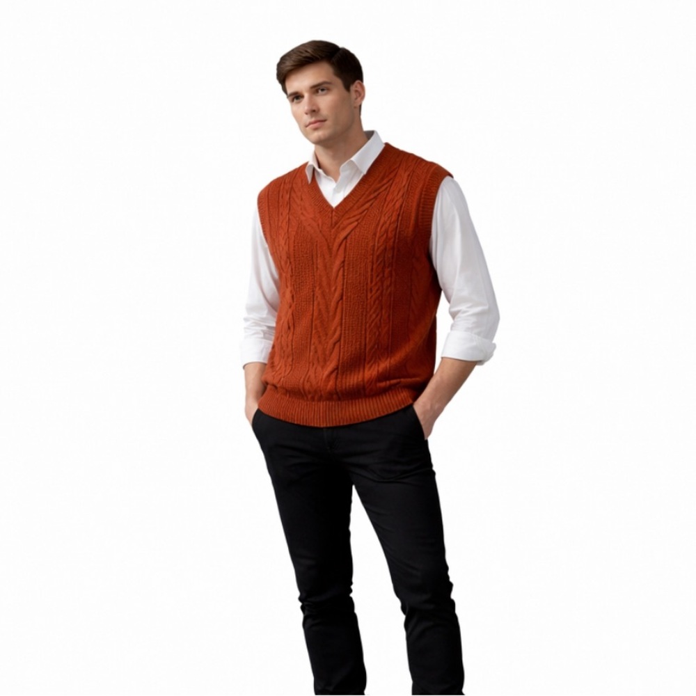 Coldwater creek V-Neck Sweater Vest - Rust medium knit cable cotton